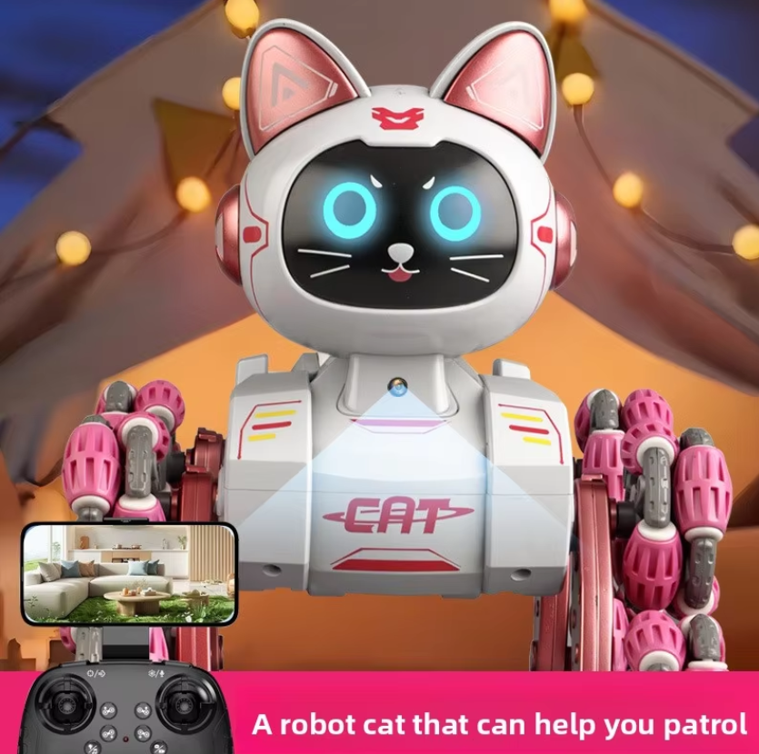 Cross-border New Eight-wheel Stunt Robot cat Gesture Sensing Children's Toy Remote Control Mechanical cat Color-changing Lights