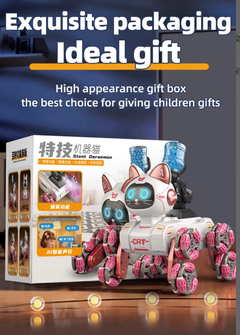 Cross-border New Eight-wheel Stunt Robot cat Gesture Sensing Children's Toy Remote Control Mechanical cat Color-changing Lights