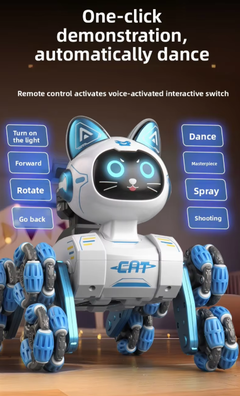 Cross-border New Eight-wheel Stunt Robot cat Gesture Sensing Children's Toy Remote Control Mechanical cat Color-changing Lights